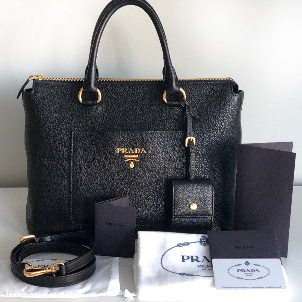 *SOLD* Prada Zip Tote Satchel in Black Leather GHW
